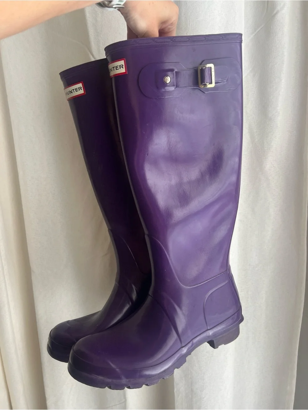 Hunter Purple Gloss Tall Rain Boots with Side Buckle